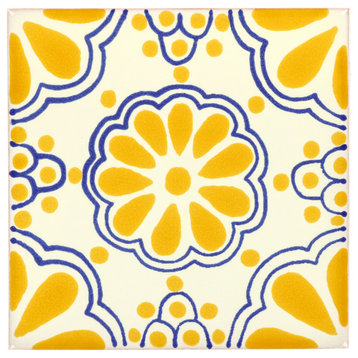 Handmade Tierra y Fuego Ceramic Tile, Yellow Lace, Set of 9