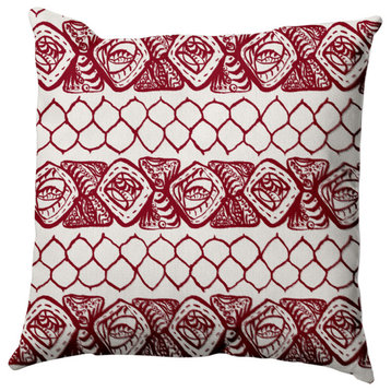Honeycomb Stripes Outdoor Pillow, Red, 16"x16"