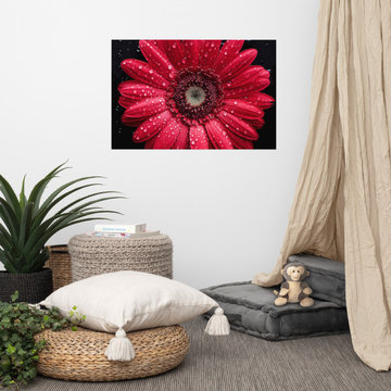 Red Floral Wall Art: Crimson Dew Realism Painting Digital Artwork Loose Art