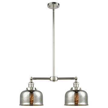 Large Bell 2-Light LED Chandelier, Polished Nickel, Glass: Silver Mercury