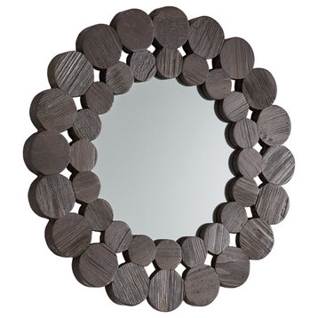 Frederick Dark Brown Reclaimed Wood Round Wall Mirror, Small