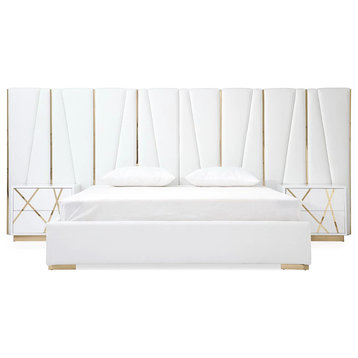 Rhett Modern White Bonded Leather and Gold Bed, Queen