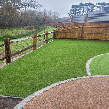 Raj Green Sandstone Patio and Artificial Grass