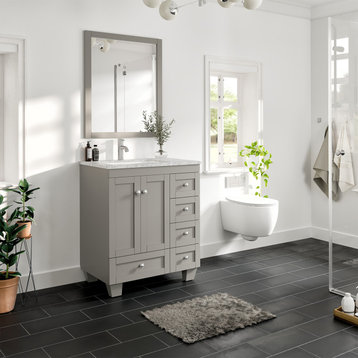 Eviva Happy 30 inch x 18 inch Gray Transitional Bathroom Vanity with  Carrara