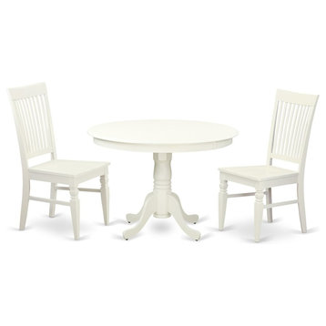 3-Piece Set With a Round Dinette Table and 2 Leather Kitchen Chairs, Linen White