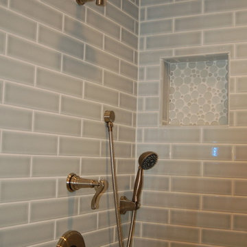 Bath Remodel with Stone Maple Cabinets and Vapor Blue Sink