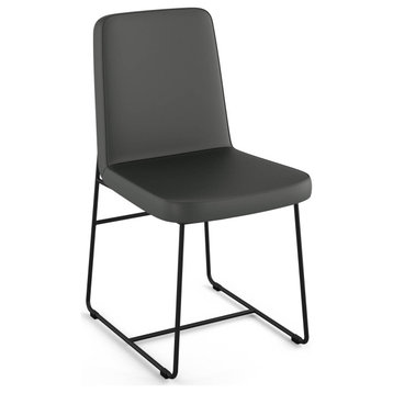 Amisco Winslet Dining Chair, Dark Grey Faux Leather / Black Metal