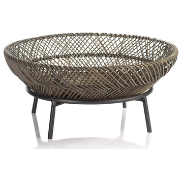 Madrigal Weave Rattan Tray on Metal Stand