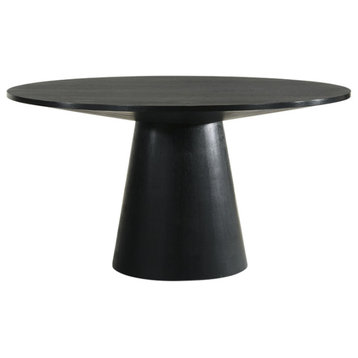 Jasper 59" Wide Contemporary Round Dining Table, Ebony Black