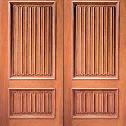 Colonial Prehung Double Door, Hand Carved 2-Panel in Mahogany - Front Doors
