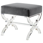 Inspired Home - Enzo Velvet Acrylic X-Leg Ottoman, Gray - Our acrylic X-leg ottoman adds a gentle sophistication in the confines of your living room, bedroom or entryway. Featuring a velvet upholstered high density foam cushioned seat and steady x-leg acrylic base. This elegant accent piece provides both functionality and a focal point of color and style that seamlessly blend with your main furniture to create a dynamic and cozy interior space to come home to.FEATURES: