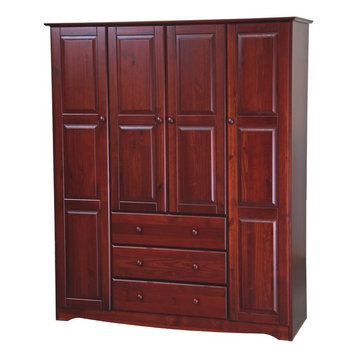 Family 100-pecent Solid Wood Wardrobe (All Shelves Sold Separately), Mahogany