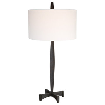 Rustic Minimalist Aged Black Iron Pole Table Lamp 35 in Industrial Loft Classic