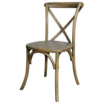 Rustic Dining Chair, Sturdy Elm Wood Construction With Flat Seat & X-Shaped Back