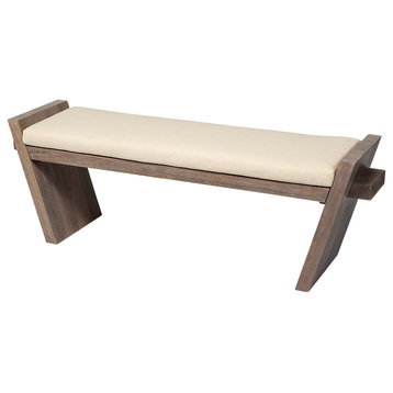 Elaine I Cream Upholstered Seat w/ Light Brown Solid Wood Base Accent Bench