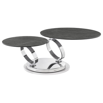 Satellite Round Extendable Swivel Coffee Table, Gray Marbled Porcelain
