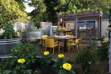 Inspiration for a country backyard patio kitchen remodel in Other with no cover