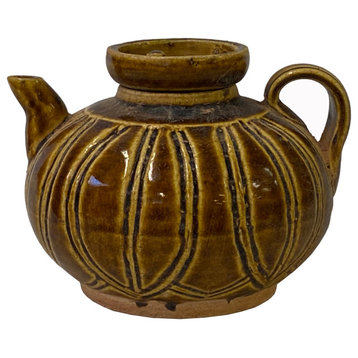 Chinese Ware Brown Lines Pattern Ceramic Jar Vase Display Art Hws2667
