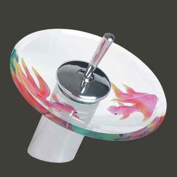 Waterfall Faucet Cast Brass Chrome 7" H Koi Fish Glass |