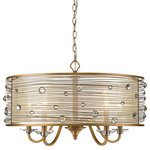 Golden Lighting - Golden Lighting 1993-5 PG Joia - 5 Light Chandelier - The Joia collection was inspired by jewelry. Transitional in style, the fixtures are ideal for eclectic and contemporary room decors. Offered in two finishes; both the Peruvian Silver and Peruvian Gold finishes are lightly antiqued. The hand-wrapped wire frames are accented with clear glass crystals that glisten when lit. The Sheer Filigree Mist�fabric shade romantically diffuses the light. Chandeliers create stylish focal points and this 5 light chandelier is comfortably sized for an intimate dining room or entry.  Assembly Required: TRUE
