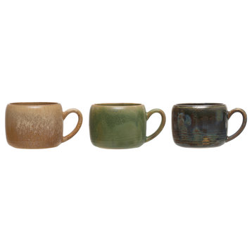 5.5 Inches Stoneware Mug With Rustic Finish, Multicolor, Set of 3
