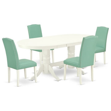 East West Furniture Vancouver 5-piece Wood Dining Set in Linen White/Pond