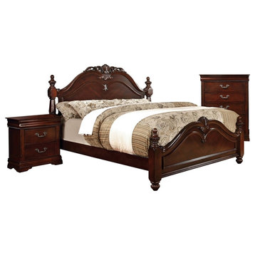 Bowery Hill 3pc Wood Panel Bedroom Set - Cal King + Nightstand + Chest in Cherry