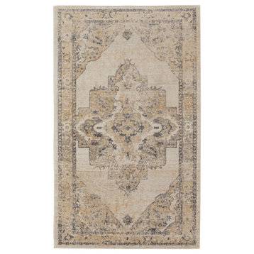 Wyllah Traditional Medallion Area Rug, Ivory/Charcoal, 8'x10'