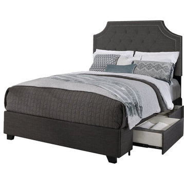 Audrey Fabric Upholstered "Steel-Core" Platform Queen Bed/2-Drawers in Gray