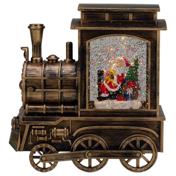 6.75" Lighted Black Train Christmas Snow Globe With Santa