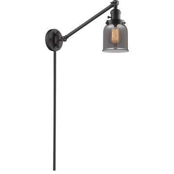 Small Bell 1 Light Swing Arm or Wall Lamp, Oil Rubbed Bronze, Plated Smoke Glass