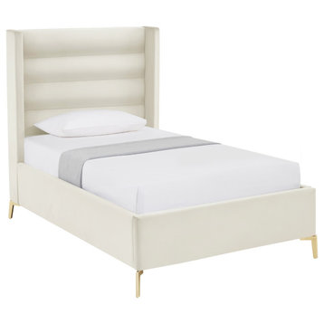Inspired Home Alessio Bed, Upholstered, Cream White Velvet Full