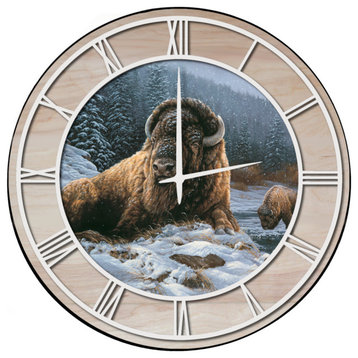 Wall Clock With Woodgrain Accent, Spirit of the Wild, White Numbers 24"x24"