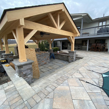 Outdoor pavilion with fireplace
