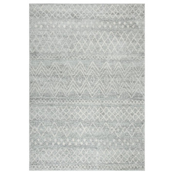 Power Loomed Area Rug With Brilliant Geometric Pattern, Silver-Ivory/9' X 12'