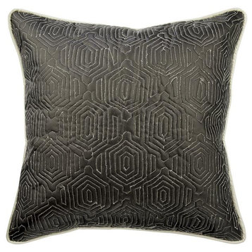 Grey 24"x24" Pillow Cover, Leather & Suede, Geometric, Transfixed