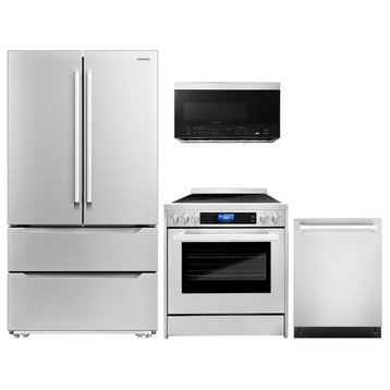 4 Piece, 30" Microwave 30"  Range 24" Dishwasher & Refrigerator