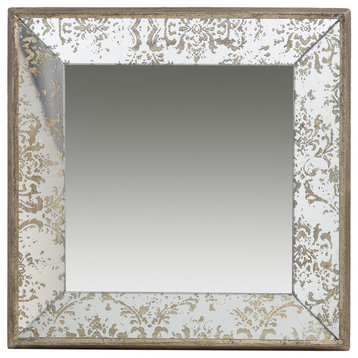 Antique-Look Frameless Wall Mirror/Tray 15"x15"