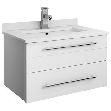 Lucera Wall Hung Bathroom Cabinet With Top & Undermount Sink, White, 24"