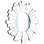 Meridian Furniture - Nexus Mirror - Make this Nexus mirror a reflection of your modern taste. This striking mirror features a new take on the classic sunburst design with various geometric shapes coming together to form its frame. Each piece that forms the frame is also mirrored, so the result is a stunning presentation that is contemporary and bold. Hang this mirror on any focal wall to attract maximum attention, or pair it with the coordinating Nexus console table for added oomph.