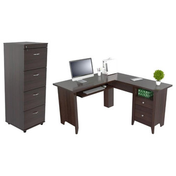 Home Square 2-Piece Set with L-Shaped Writing Desk & 4-Drawer File Cabinet