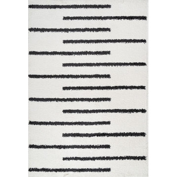 Alaro Berber Stripe Shag, White/Black, 8'x10'