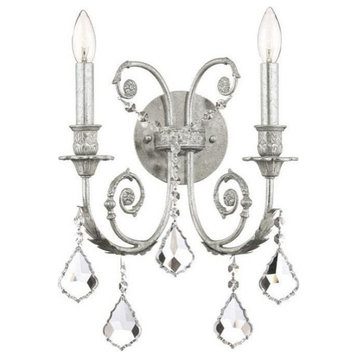 Crystorama Regis 2 Light Clear Crystal Silver Sconce, Olde Silver