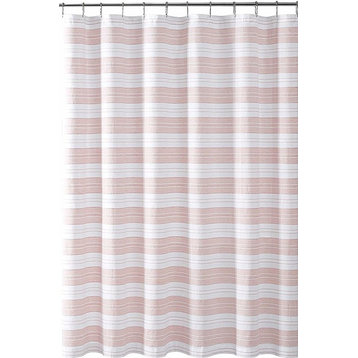 Fabric Shower Curtain: Striped Detailed Decorative Weave, Blush
