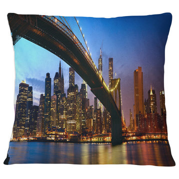 Manhattan City with Bridge under Blue Sky Cityscape Throw Pillow, 18"x18"