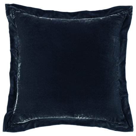 Stella Silk Velvet Flanged Euro Sham, 27"x27", Midnight Blue