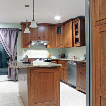 Transitional Cherry Kitchen with Cherry Island