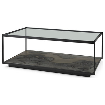 Iron Glass And Marble Rectangular Coffee Table