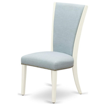 Set of 2 Dining Chair, Padded Linen Seat With Curved Back and Nailhead, Baby Blue