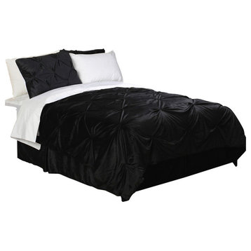 Pintuck Plush 3-PC Complete Comforter Set, Black, Queen, 4-Pc